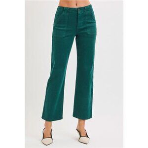 RISEN High Rise Ankle Flare Patch Pocket Jeans